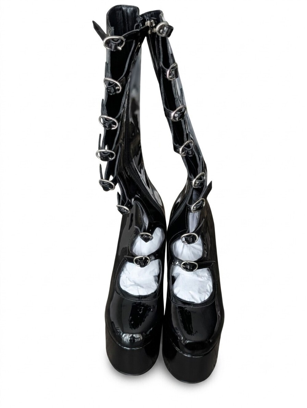 Frankie Hsu Patent Chunky Platform Buckle Goth Boots Size 6